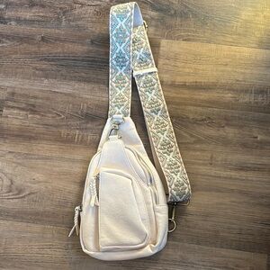 Cream Sling Bag with Patterned Strap
